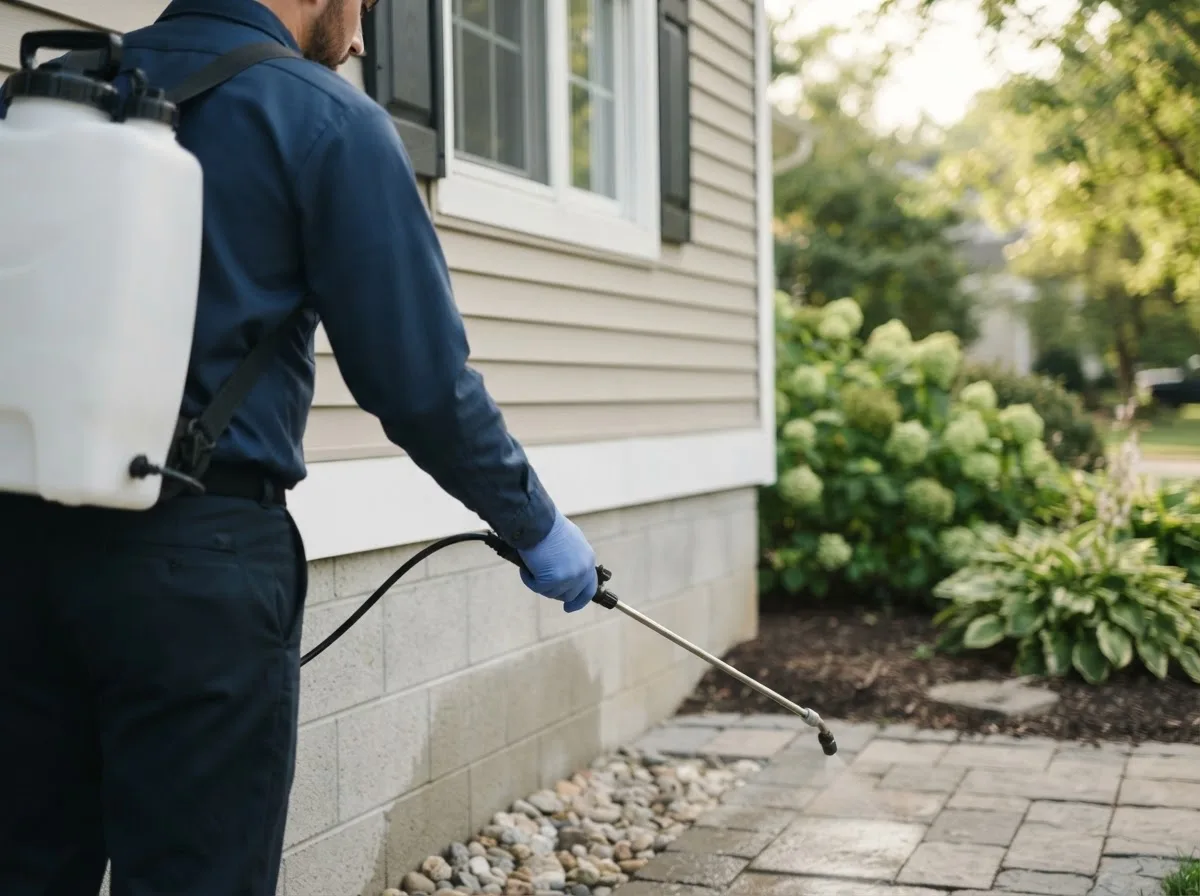 Pest control technician inspecting a home in Cedar Lake, IN
